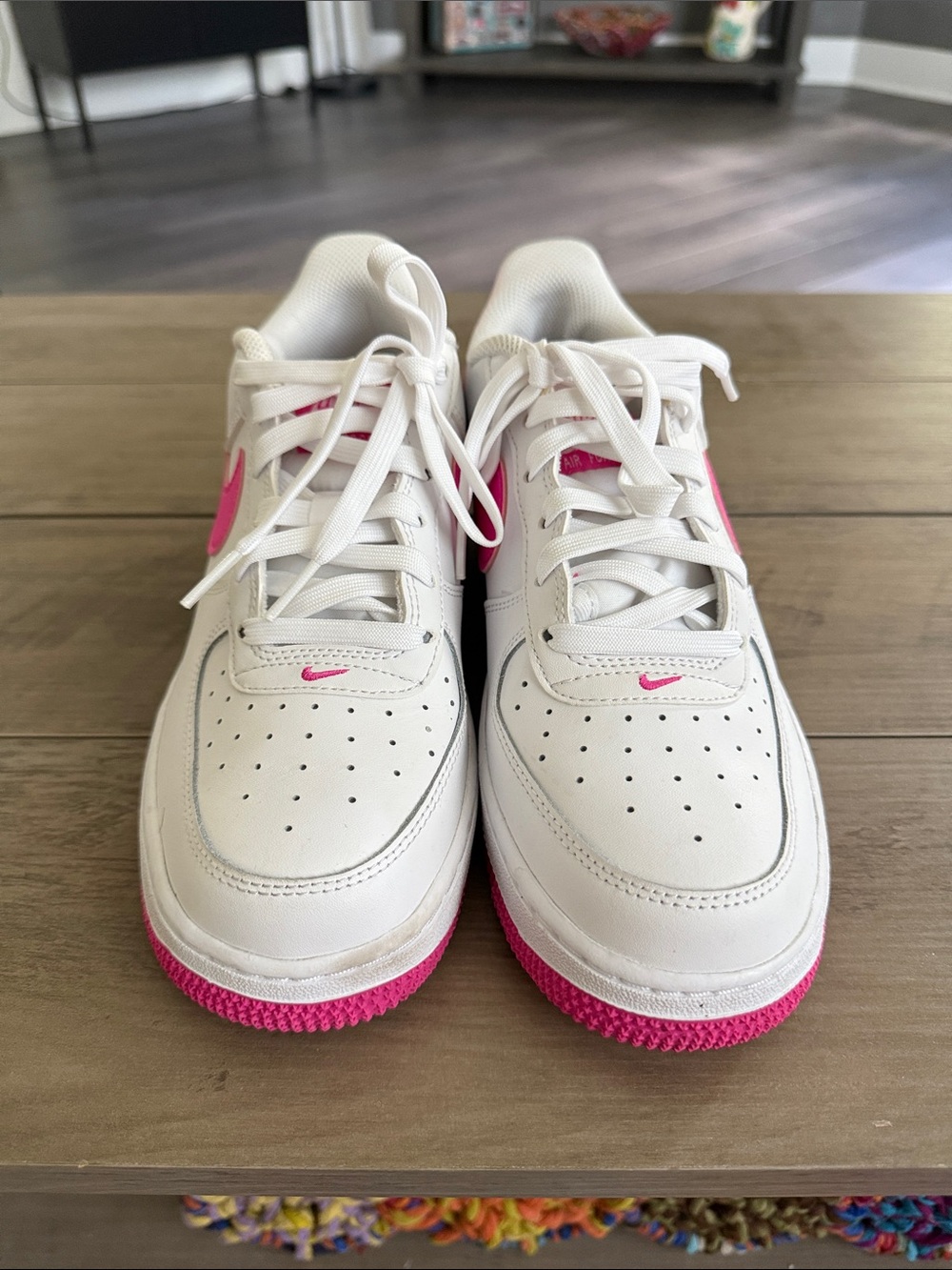 Nike White Low-Top Sneakers with Hot Pink Accents